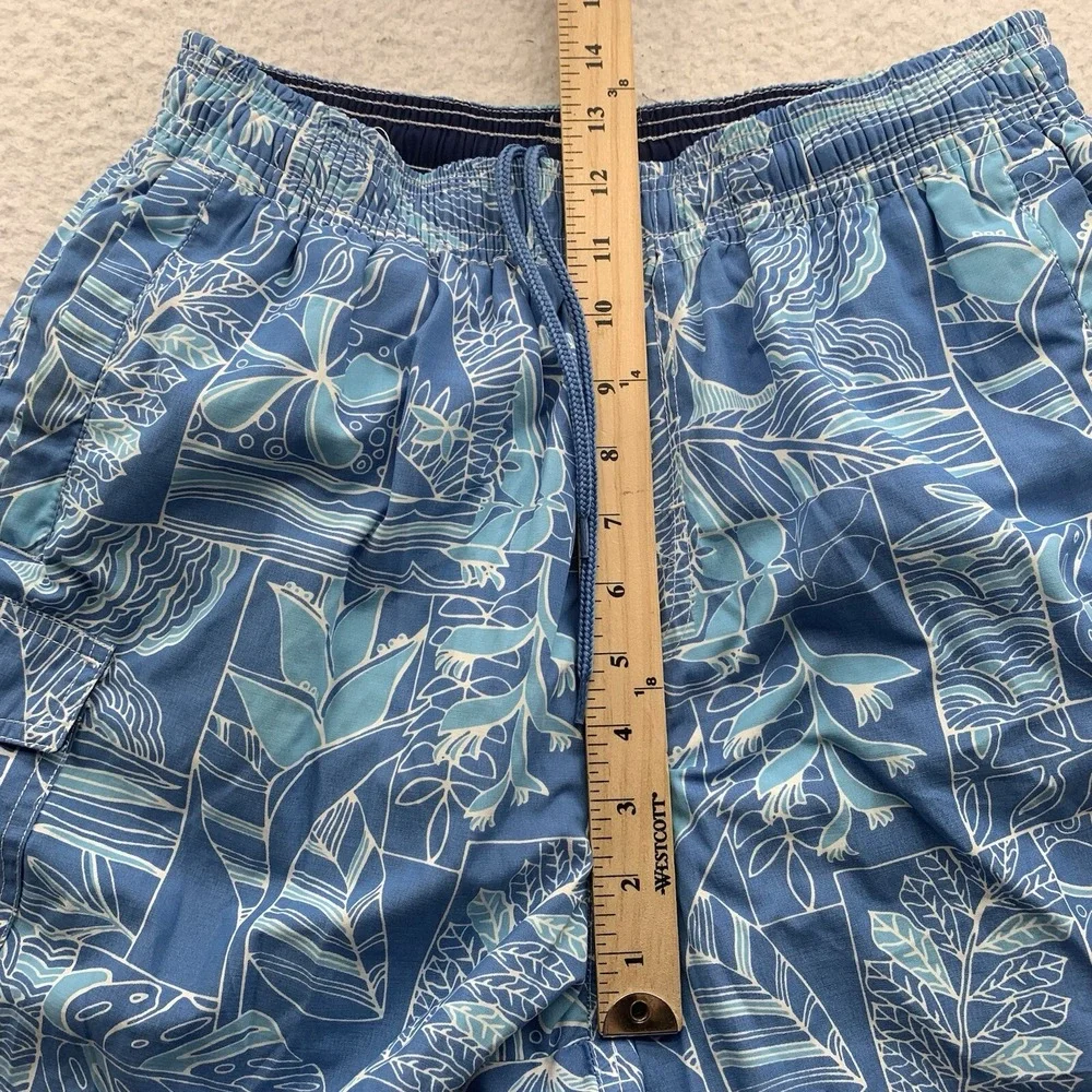 Tori Richard Swim Shorts Mens Medium Blue Hawaiian Tiki Lined Bathing Suit Flaws